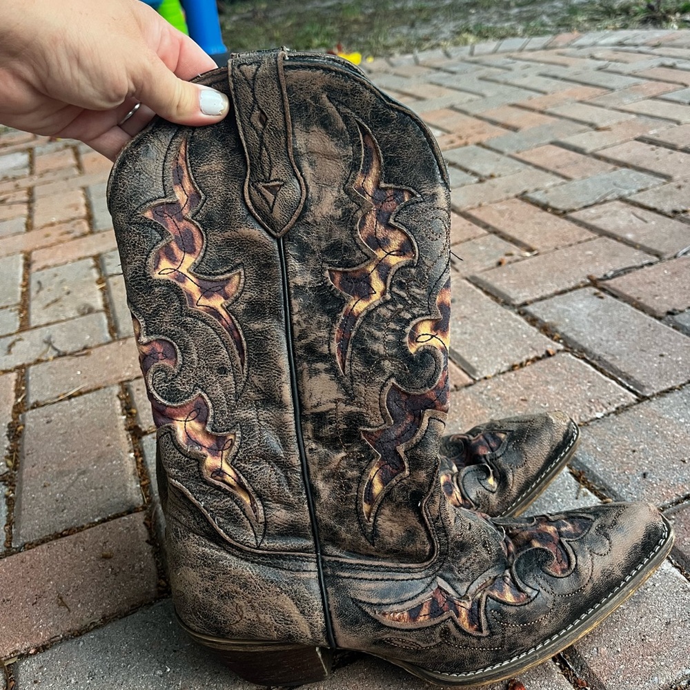 Laredo Leopard Brown Cowboy Boots